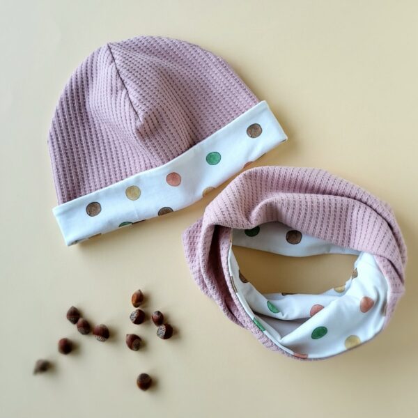Beanie-Set Waffeljersey/Punkte KU 51-53 cm