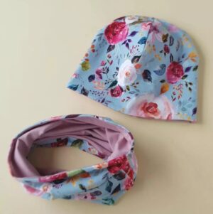Beanie-Set Wild Flower blau KU 50-52cm