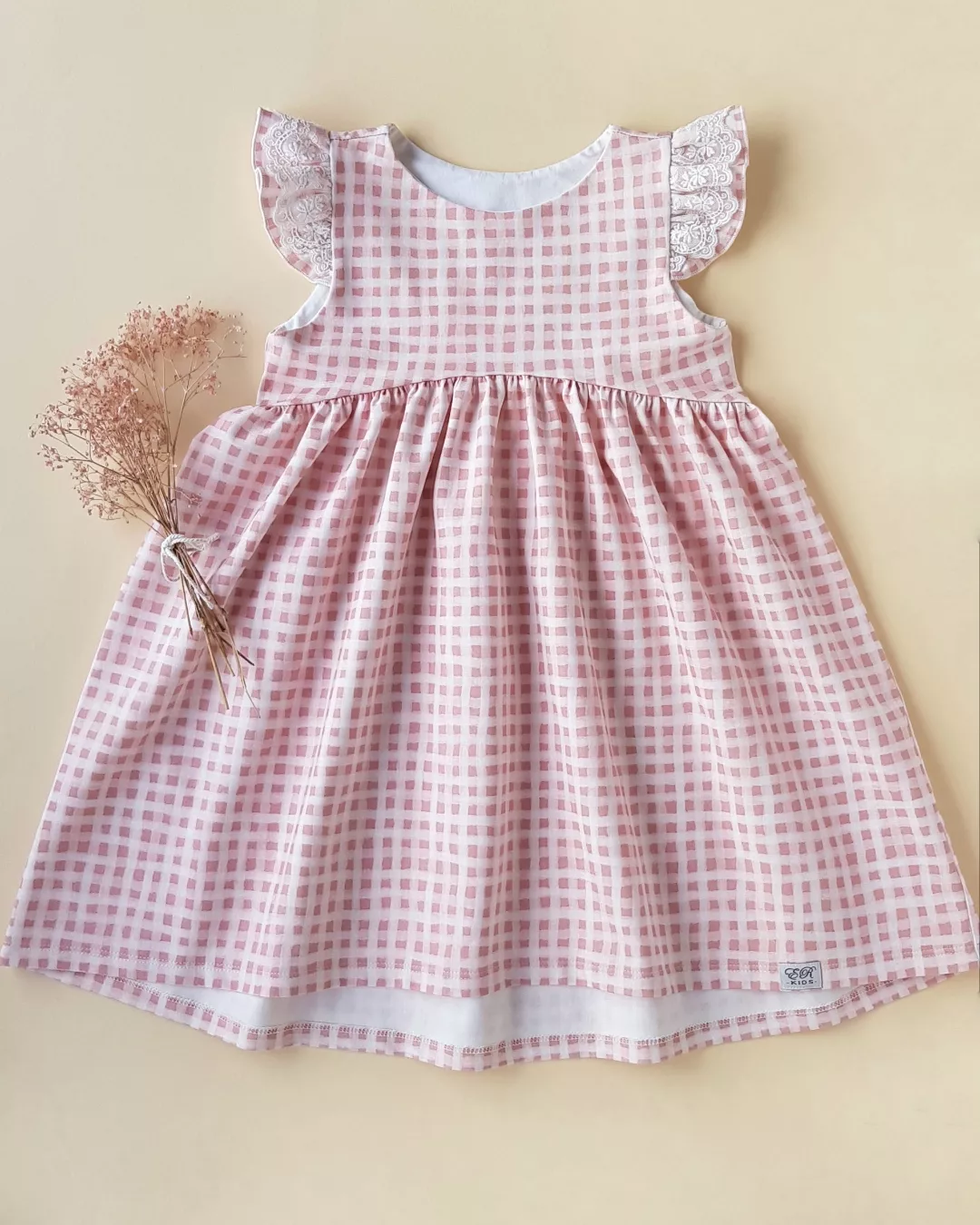 Flügelkleid Vichy Karo aquarell rosa Gr.110