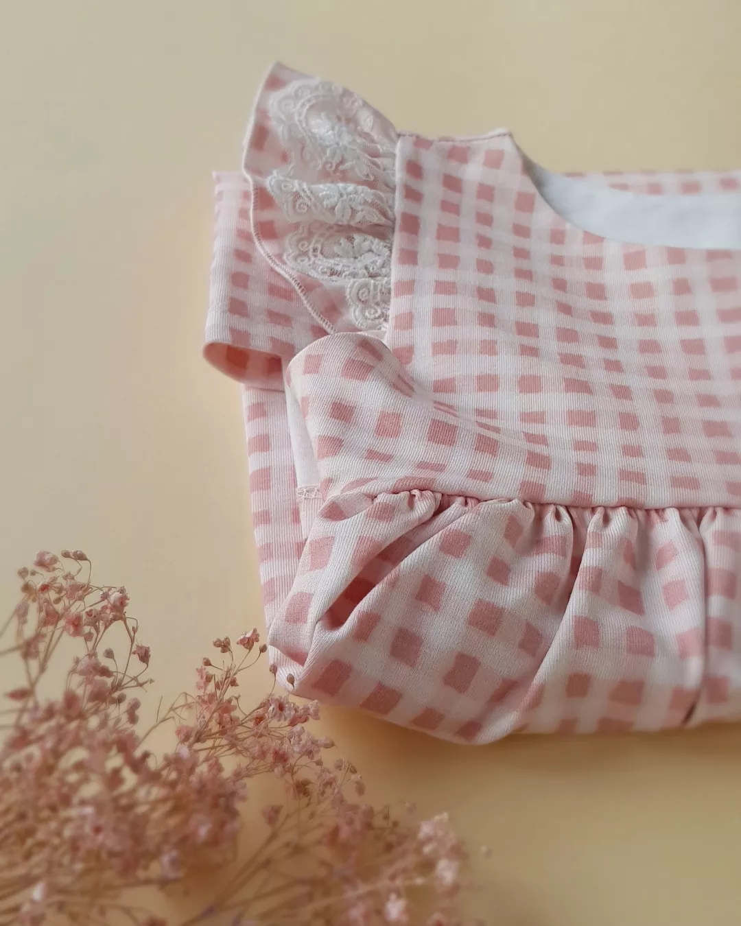 Flügelkleid Vichy Karo aquarell rosa Gr.110 – Bild 4