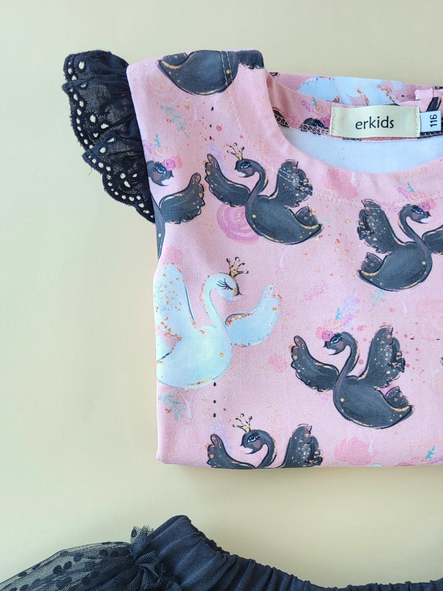 Langarmshirt Black/White Swan Gr. 116